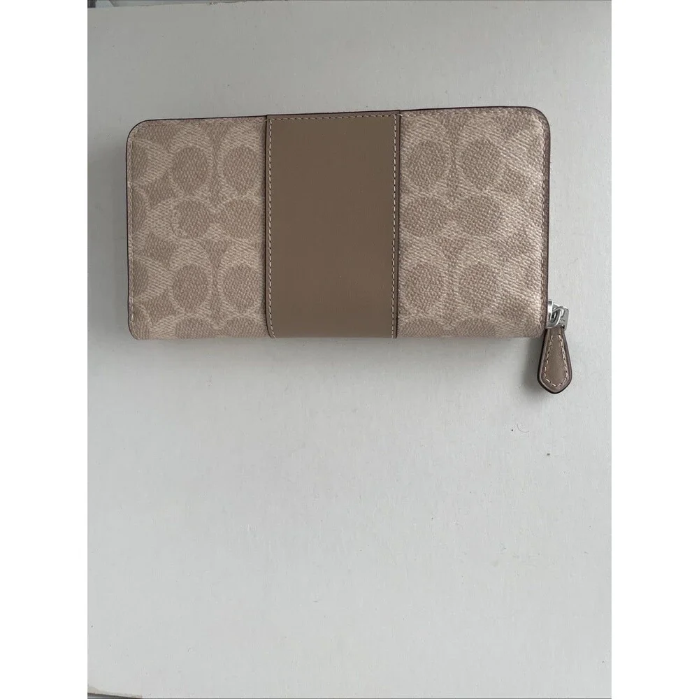 Coach Long Zip Around Wallet  CW947 Tan Signature Coated canvas